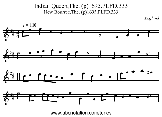 Indian Queen,The. (p)1695.PLFD.333 - staff notation