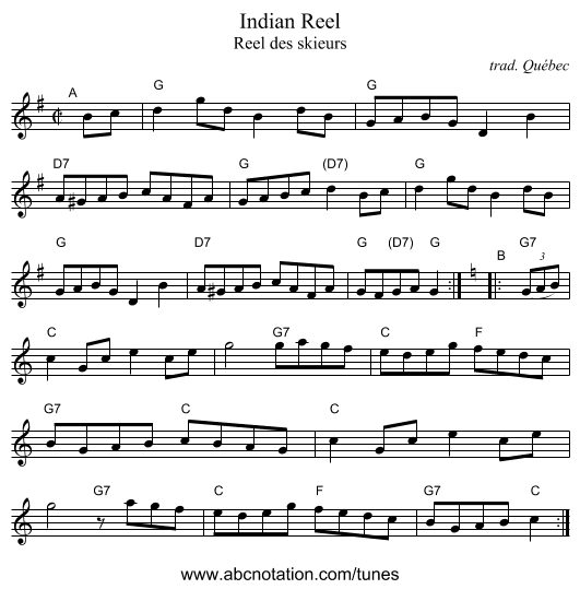 Indian Reel - staff notation
