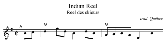 Indian Reel - staff notation