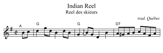 Indian Reel - staff notation