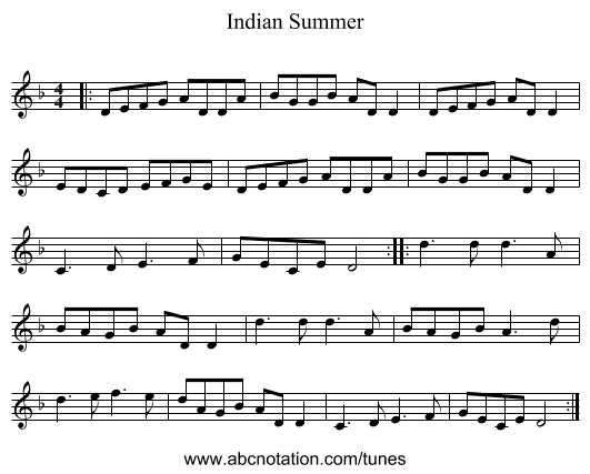 Indian Summer - staff notation