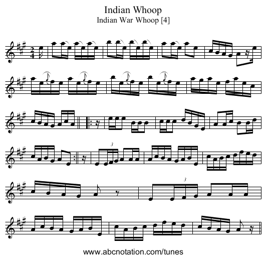 Indian Whoop - staff notation