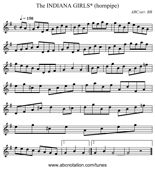 INDIANA GIRLS* (hornpipe), The - staff notation