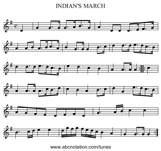 INDIAN'S MARCH - staff notation