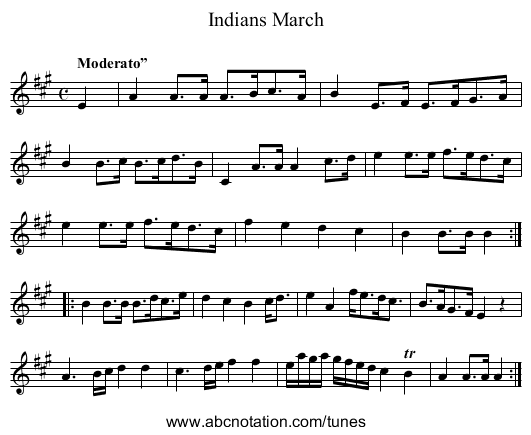 Indians March - staff notation