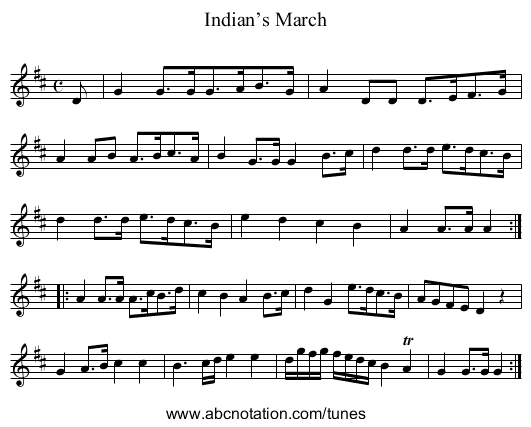 Indian’s March - staff notation