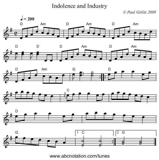 Indolence and Industry - staff notation