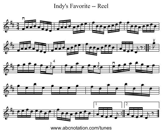 Indy's Favorite -- Reel - staff notation