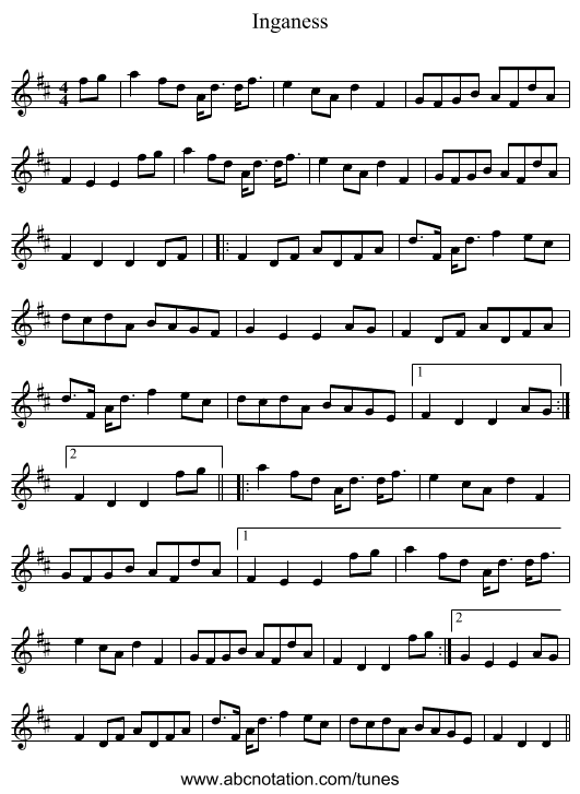 Inganess - staff notation