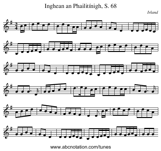Inghean an Phailitínigh, S. 68 - staff notation