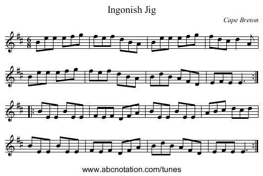 Ingonish Jig - staff notation