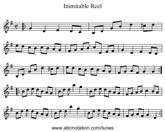Inimitable Reel - staff notation