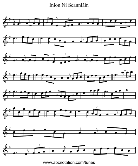 Iníon Ní Scannláin - staff notation