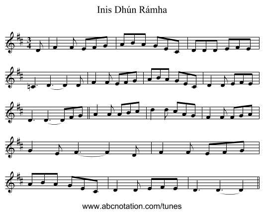 Inis Dhún Rámha - staff notation