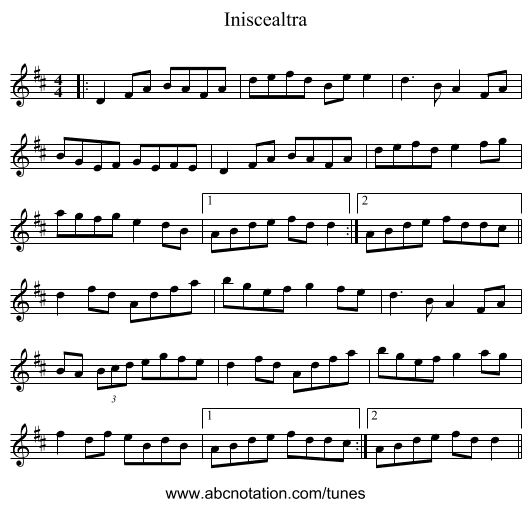 Iniscealtra - staff notation