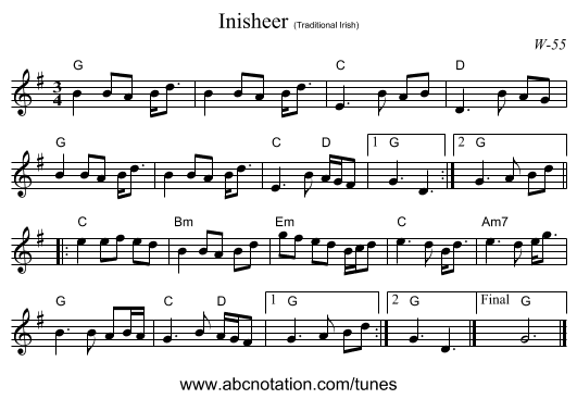 Inisheer $1(Traditional Irish) - staff notation