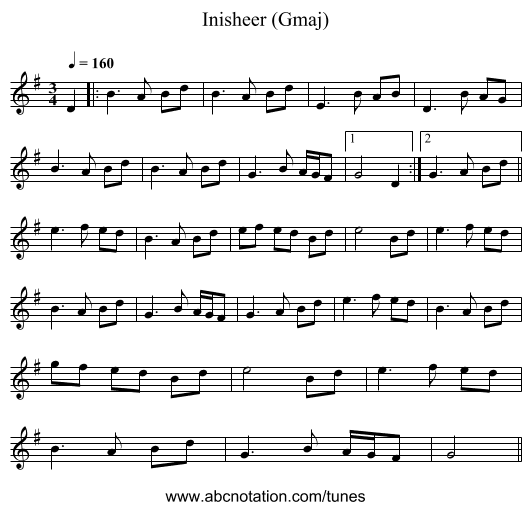 Inisheer (Gmaj) - staff notation