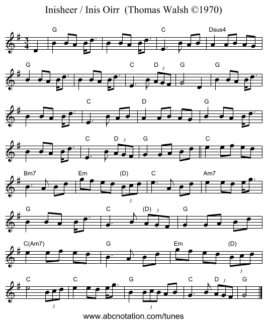 Inisheer / Inis O&iacute;rr  (Thomas Walsh &copy;1970) - staff notation