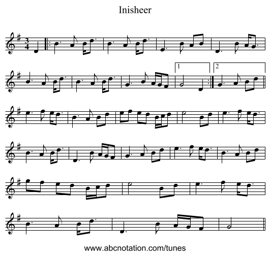 Inisheer - staff notation