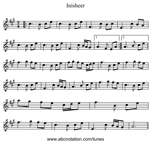 Inisheer - staff notation