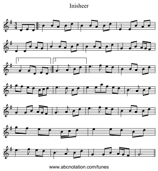 Inisheer - staff notation