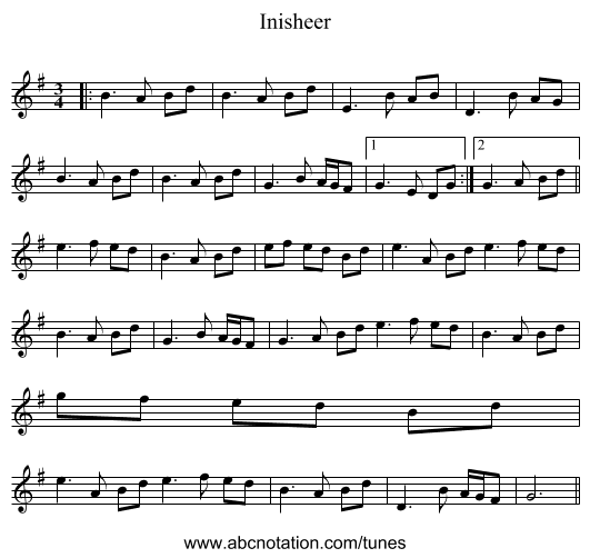 Inisheer - staff notation