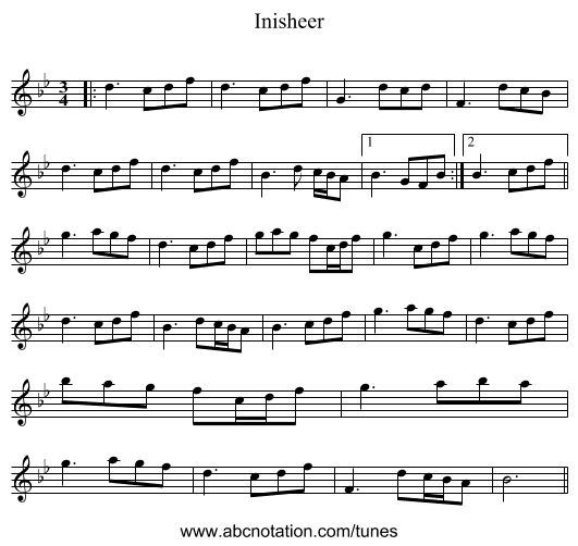 Inisheer - staff notation