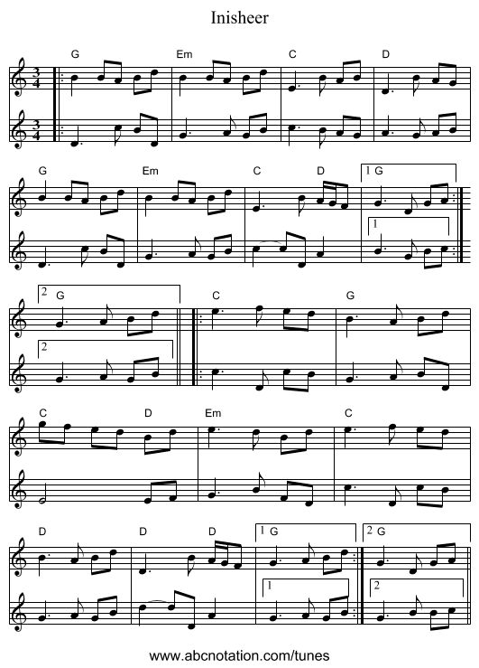 Inisheer - staff notation