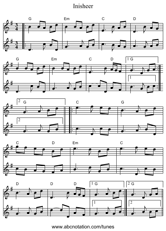 Inisheer - staff notation