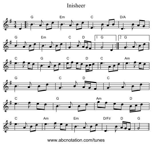 Inisheer - staff notation
