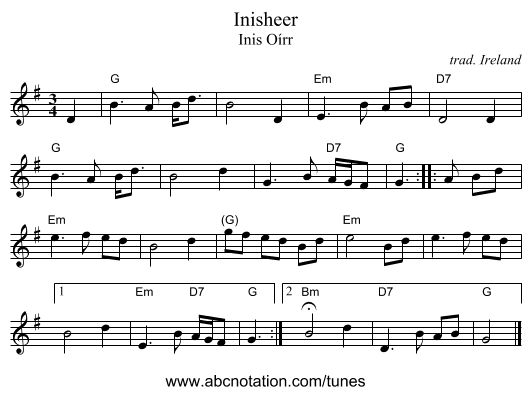 Inisheer - staff notation
