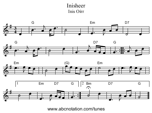 Inisheer - staff notation