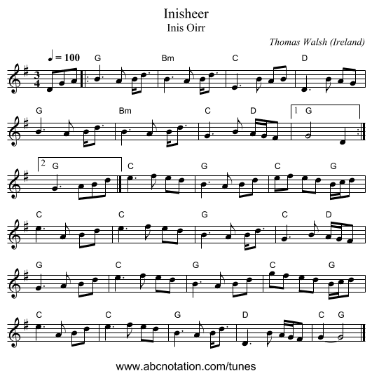 Inisheer - staff notation