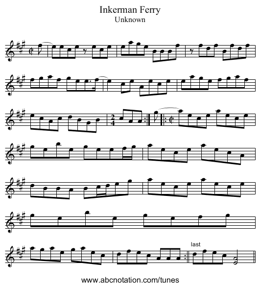 Inkerman Ferry - staff notation