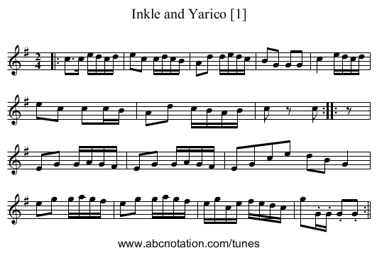 Inkle and Yarico [1] - staff notation