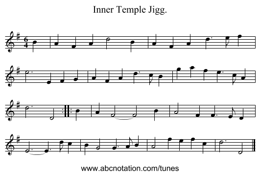 Inner Temple Jigg. - staff notation