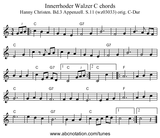 Innerrhoder Walzer C chords - staff notation