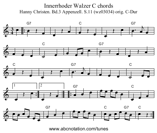 Innerrhoder Walzer C chords - staff notation