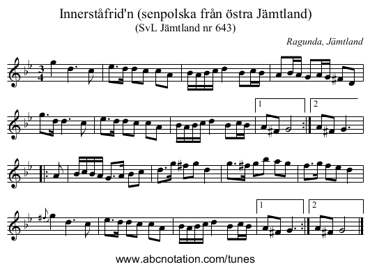 Innerståfrid'n (senpolska från östra Jämtland) - staff notation