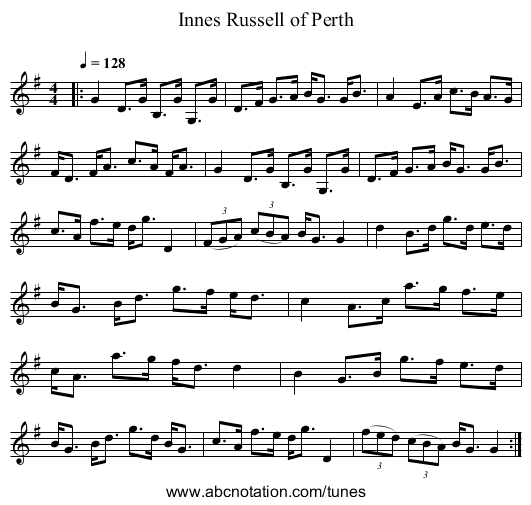 Innes Russell of Perth - staff notation