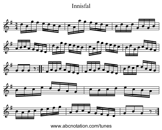 Innisfal - staff notation