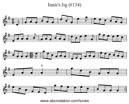 Innis's Jig (#134) - staff notation