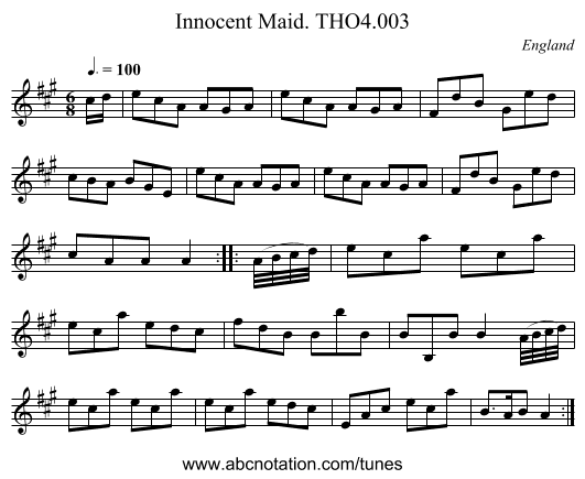 Innocent Maid. THO4.003 - staff notation
