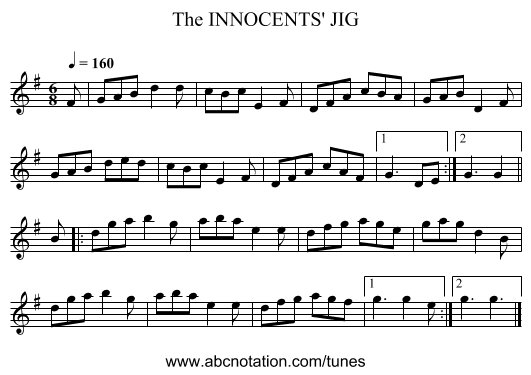 INNOCENTS' JIG, The - staff notation