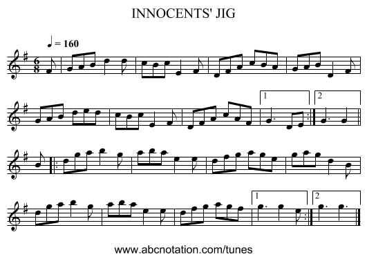INNOCENTS' JIG - staff notation