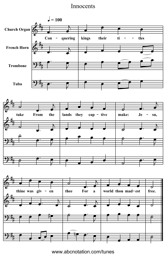 Innocents - staff notation