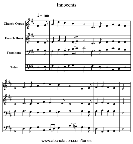 Innocents - staff notation