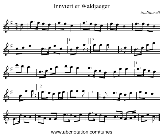 Innviertler Waldjaeger - staff notation