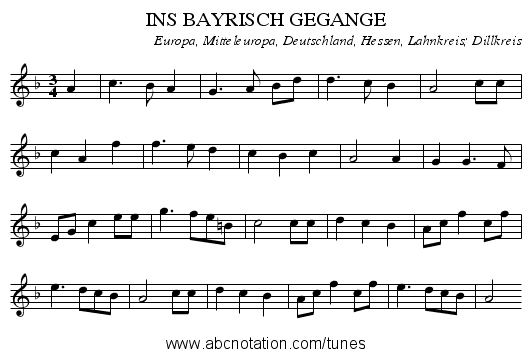 INS BAYRISCH GEGANGE - staff notation