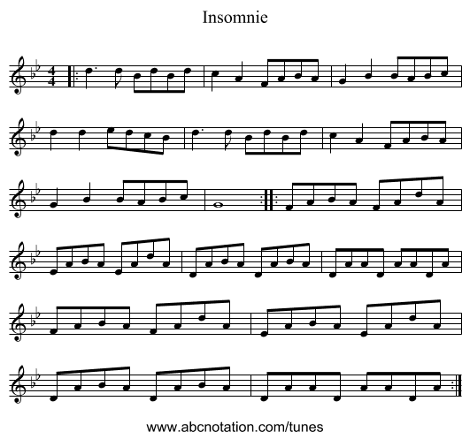 Insomnie - staff notation